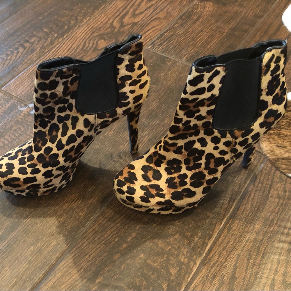 Leopard bootie heels